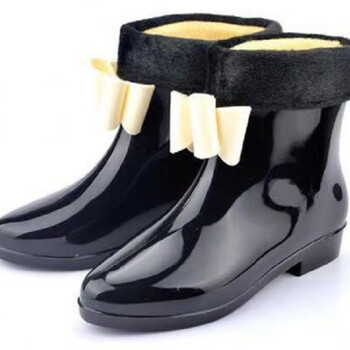 纯门女时尚短筒雨鞋女防滑女水鞋低帮雨鞋短款水靴短筒蝴蝶结加绒雨季