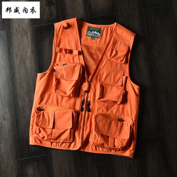 干多口袋工装马甲男女潮战术机能背心潮牌户外摄影登山马夹坎肩 橙色