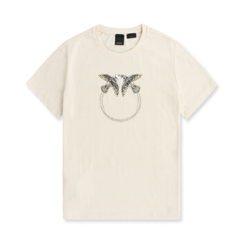 pinkopinko/品高 女士新款22春夏飞鸟燕子环大logo短袖t恤 米黄色1g17