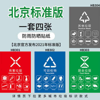 垃圾分類標識貼紙宣傳畫上海北京杭州蘇州垃圾桶標誌不可回收易腐廚餘