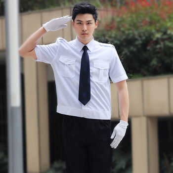 保安服夏装白色短袖套装保安服衬衣男物业保安工作制服白衬衫白色夹克