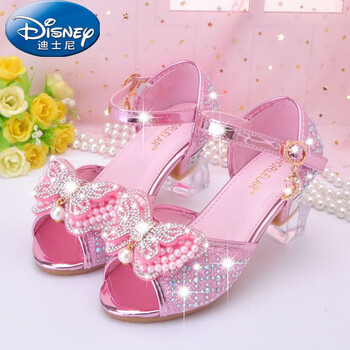 儿童鞋子高跟鞋夏季小女孩水晶鞋粉色鱼嘴凉鞋艾莎凉鞋时尚百搭7215