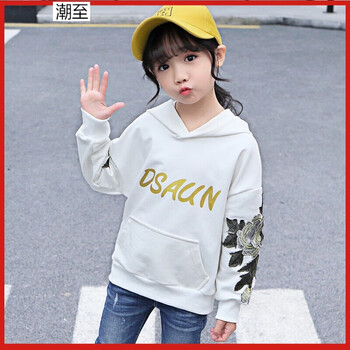 2019新款春秋装上衣中大童女孩连帽体恤3-15岁学生儿童白色打底衫潮