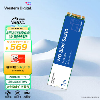 西部数据（WD) 1TB 笔记本台式机电脑 SSD固态硬盘 SA510 SATA M.2接口 Blue系列 3D技术