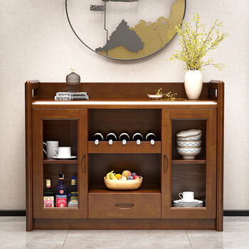 四海升平餐边柜实木餐边酒柜中式小户型客厅储物柜碗柜一体靠墙家用