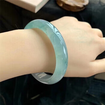 guslesasi今饰匠 缅甸冰种蓝水飘花翡翠手镯通透高冰玉石镯子正圈