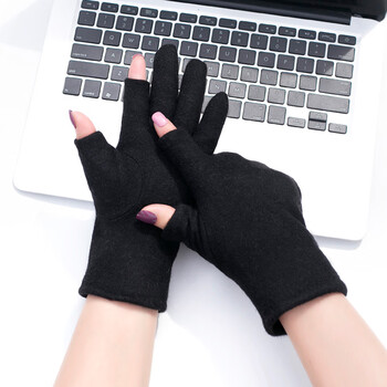 优选羊绒出二指露两指保暖手套女冬季骑车加绒加厚学生羊毛双层漏手指