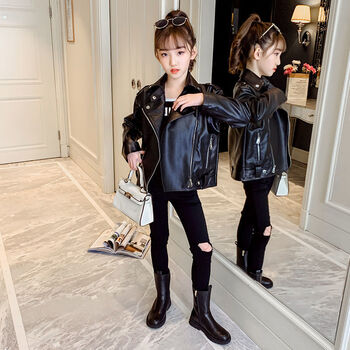 欧玉诗女童皮衣小女孩外套春款女大童上衣12-15岁韩版10岁小孩子夹克