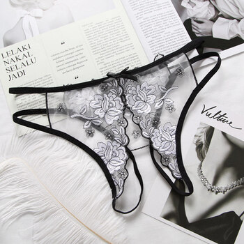 蕾丝t字裤丁字裤女人内裤全透明内裤内裤t字库刺绣内裤女蕾丝低腰透明