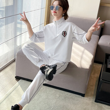 言蔻白色时尚运动套装女休闲气质简单大方韩版春装2022年中袖宽松减龄