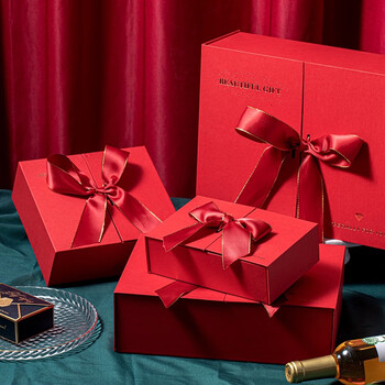 红色对开礼品盒大号新年礼盒伴手礼包装盒双开创意生日礼物礼品盒 1号