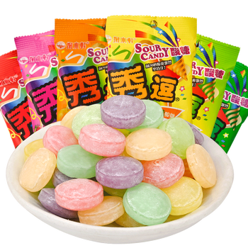 秀逗酸糖糖果散装水果糖硬糖网红超酸零食食品小吃整盒装草莓味12包