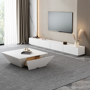 梓桦白色烤漆电视柜组合简约现代极简客厅电视机柜落地柜窄款长电视柜