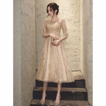 昌祥回力晚礼服女宴会新款轻奢气质名媛仙气洋装小个子平时可穿香槟色