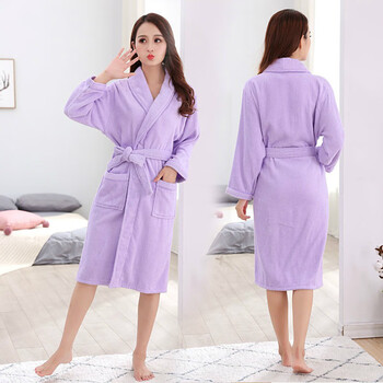 秋冬季毛巾浴袍女吸水速干浴衣加厚情侣酒店睡袍男士长款紫色加厚浴袍