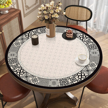 啼秀美式圆桌桌垫圆形茶几台面垫防水防油防烫皮革免洗桌布台布长方形