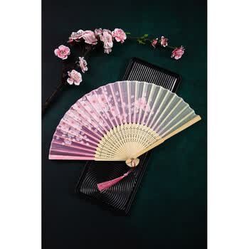 折扇古风扇子中国风男女汉服旗袍拍摄舞蹈随身便携折叠小巧扇面若桃花