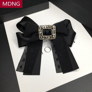 飘带蝴蝶结发饰发夹马尾夹布艺水钻镶钻头花发卡简约大气顶夹头饰黑色