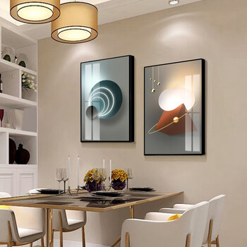 墨派餐厅装饰画现代简约风格晶瓷画轻奢两联挂画饭厅背景墙面装饰壁画