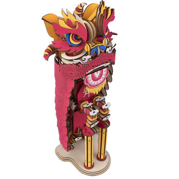 玩控3d木质拼插立体拼图木制高难度中国传统舞狮醒狮拼装仿真模型手工