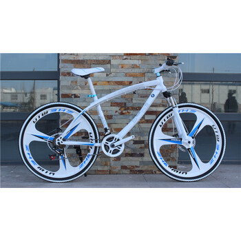 官网同款公路自行车一体轮山地越野男女变速跑车青少公路 白色三刀轮