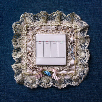 肖夫人欧式布艺蕾丝刺绣开关贴套开关防尘罩86型插座贴开关保护套子