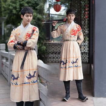 刘潮布中国风大码汉服男胖子200斤书生帅气男古风学生班服毕业表演