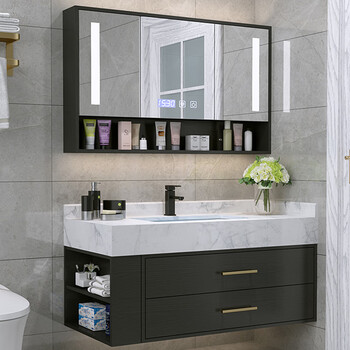 九牧卫浴轻奢浴室柜组合实木洗脸盆洗手台现代简约岩板智能洗漱台 100