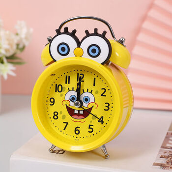 学生打铃金属静音钟表时钟响多功能床头台钟sn6689 海绵宝宝6012黄色