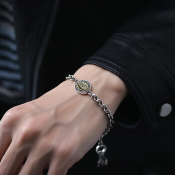 罗泰老银匠925银欧美个性小众设计十字架手链男女复古泰银首饰潮 17厘