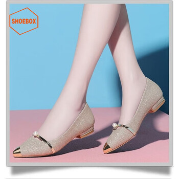 鞋柜达芙妮旗下韩版夏季女鞋子瓢鞋尖头低跟女士2023新款百搭单鞋金色