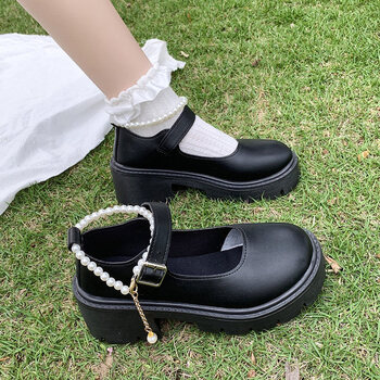 白色复古高跟玛丽珍小皮鞋女2022年春夏季粗跟厚底日系jk单鞋亚光黑38