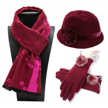 禾佳成女士帽子围巾手套三件套老年人中老年帽子围巾手套三件套中年