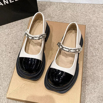 汝晗玛丽珍鞋女2022年夏款新款时尚百搭复古珍珠魔术贴厚底防滑小皮鞋