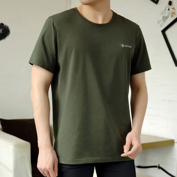 短袖t恤男纯棉上衣宽松大码夏季汗衫中老年爸爸男装曼迪尚1919军绿