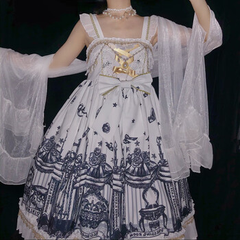 元乐申白糖少女原创设计lolita十字轮回哥特暗黑系吊带jsk连衣裙 白色