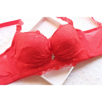 半杯12杯小胸加厚女士性感内衣四排扣侧收聚拢收副乳调整型文胸w红色