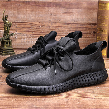 waitawait防水运动鞋男防雨鞋秋季新款士休闲皮鞋软底1皮透气单层头层