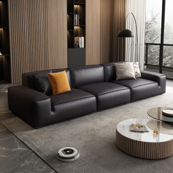 松闲意式轻奢真皮沙发网红款大黑牛直排沙发简约现代家用客厅皮艺沙发