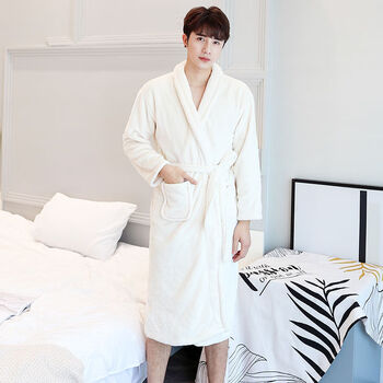 冬季加绒内衣2021秋冬季法兰绒睡袍男女加厚加大珊瑚绒情侣长袖浴袍