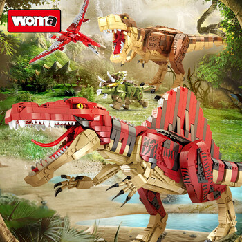 woma仿真恐龙系列大型白垩纪棘龙积木模型拼装背棘龙兼容乐高积木男孩