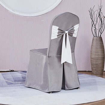酒店椅套罩会议简约椅子套饭店凳套蝴蝶结宴会椅套定做荷兰绒浅灰色