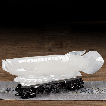 简越金龙鱼摆件天然玉石工艺品阿富汗白玉大号办公室摆设客厅电视柜