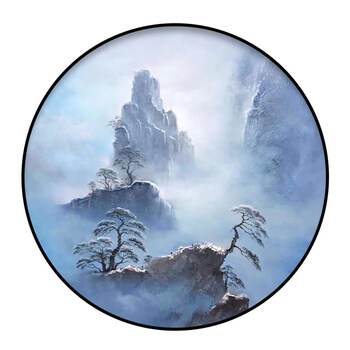 笼趣新中式圆形挂画中国风玄关油画手绘风景画客厅灯画走廊壁画装饰画
