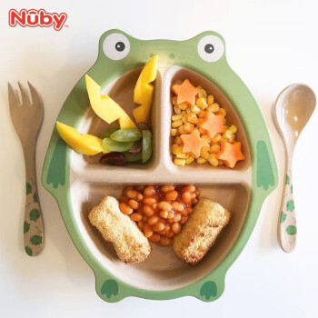 努比（Nuby）儿童稻壳餐盘宝宝分格盘学吃饭家用辅食碗训练碗辅食餐具碗勺套装 分格餐盘