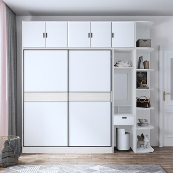 大衣柜 推拉移门衣柜 木质衣橱卧室整体衣柜 可改尺寸 浮雕白 1