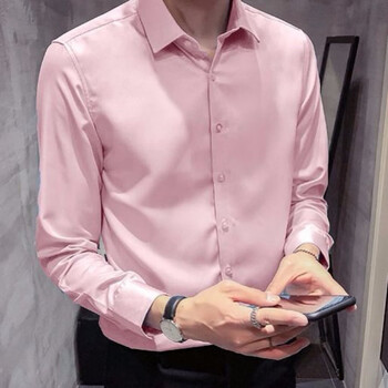 衬衫男长袖修身商务正装帅气黑白色寸衬衣男士休闲工装男韩版潮流粉红