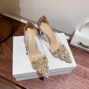 感小众透明高跟鞋女细跟年夏季新款香槟色法式单鞋礼服鞋银色5厘米34