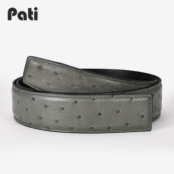 帕帝partition 南非进口鸵鸟皮无头皮带 男士简约不带头平滑扣青年