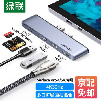 绿联 扩展坞适用微软SurfacePro4 5 6笔记本Mini DP转HDMI拓展坞读卡器分线器 微软Surface Pro4/5/6拓展坞转接头